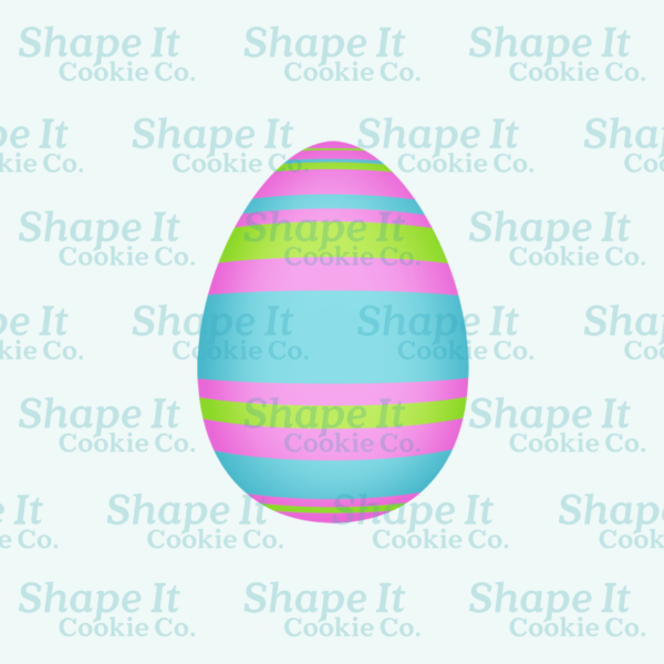 Long green, turquoise and purple striped easter egg cookie cutter image for Shape It Cookie Co.