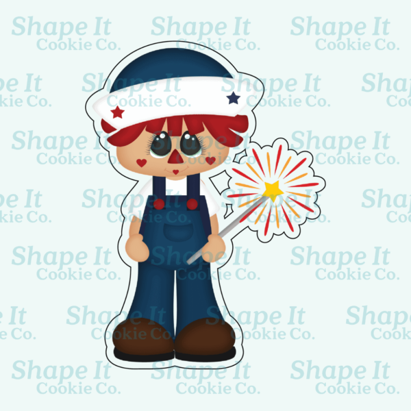 Americana Raggedy Boy with Sparkler Cookie Cutter - Image 2