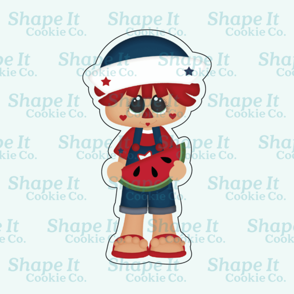 Americana Raggedy Boy with Watermelon Cookie Cutter - Image 2