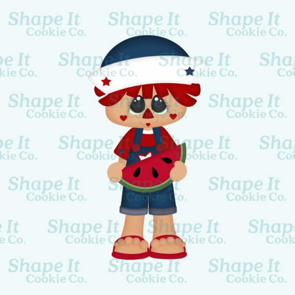 Americana Raggedy Boy with Watermelon Cookie Cutter
