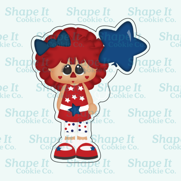 Americana Raggedy Girl with Star Balloon Cookie Cutter - Image 2