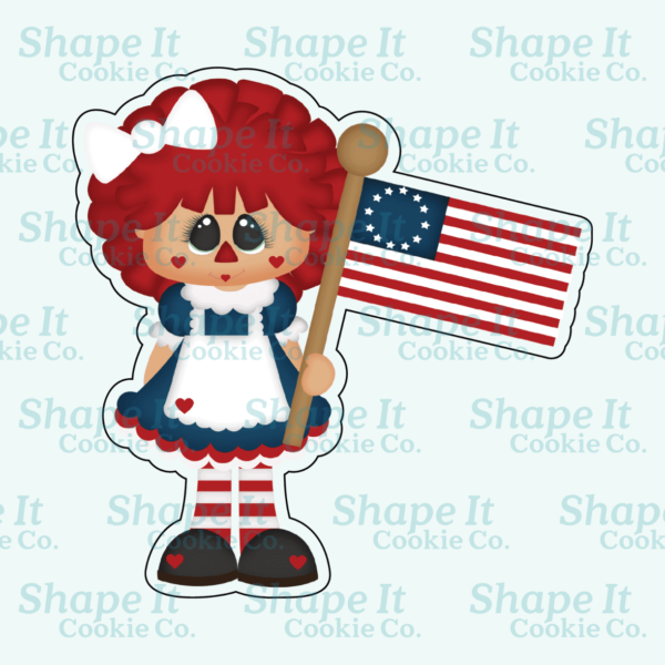 Americana Raggedy Girl with USA Flag Cookie Cutter - Image 2