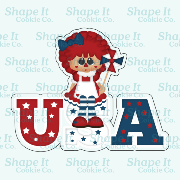 Americana Raggedy USA Girl Cookie Cutter - Image 2