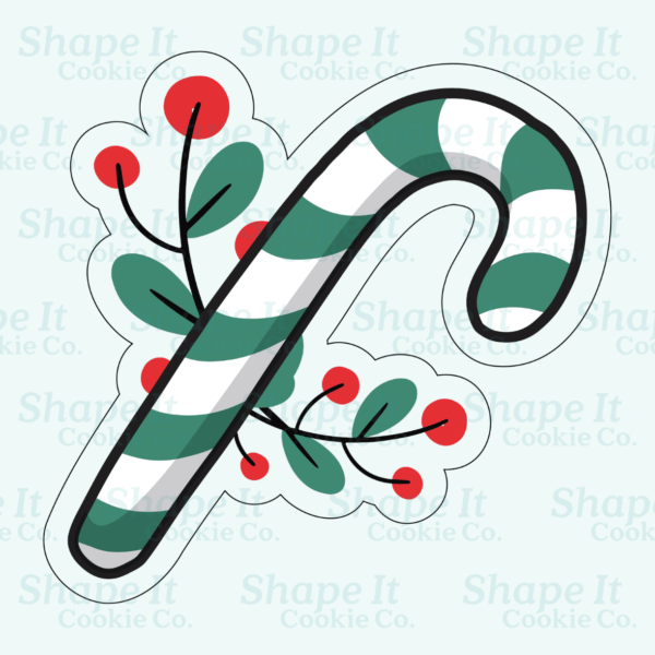 Candy Cane with Christmas Berries Cookie Cutter - Image 2