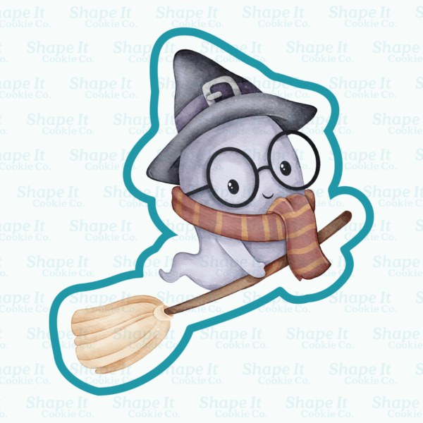 Ghostly Friend Riding Broom Cookie Cutter - Image 2